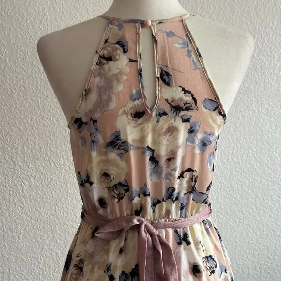 January 7 Floral High-Low Halter Dress with Waist Tie - Small - Picture 7 of 9